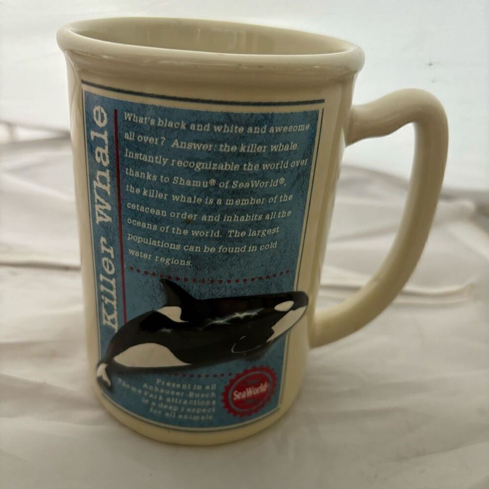 Sea World King Whale Raised Image Tall Retired Ceramic Mug. *Nice*